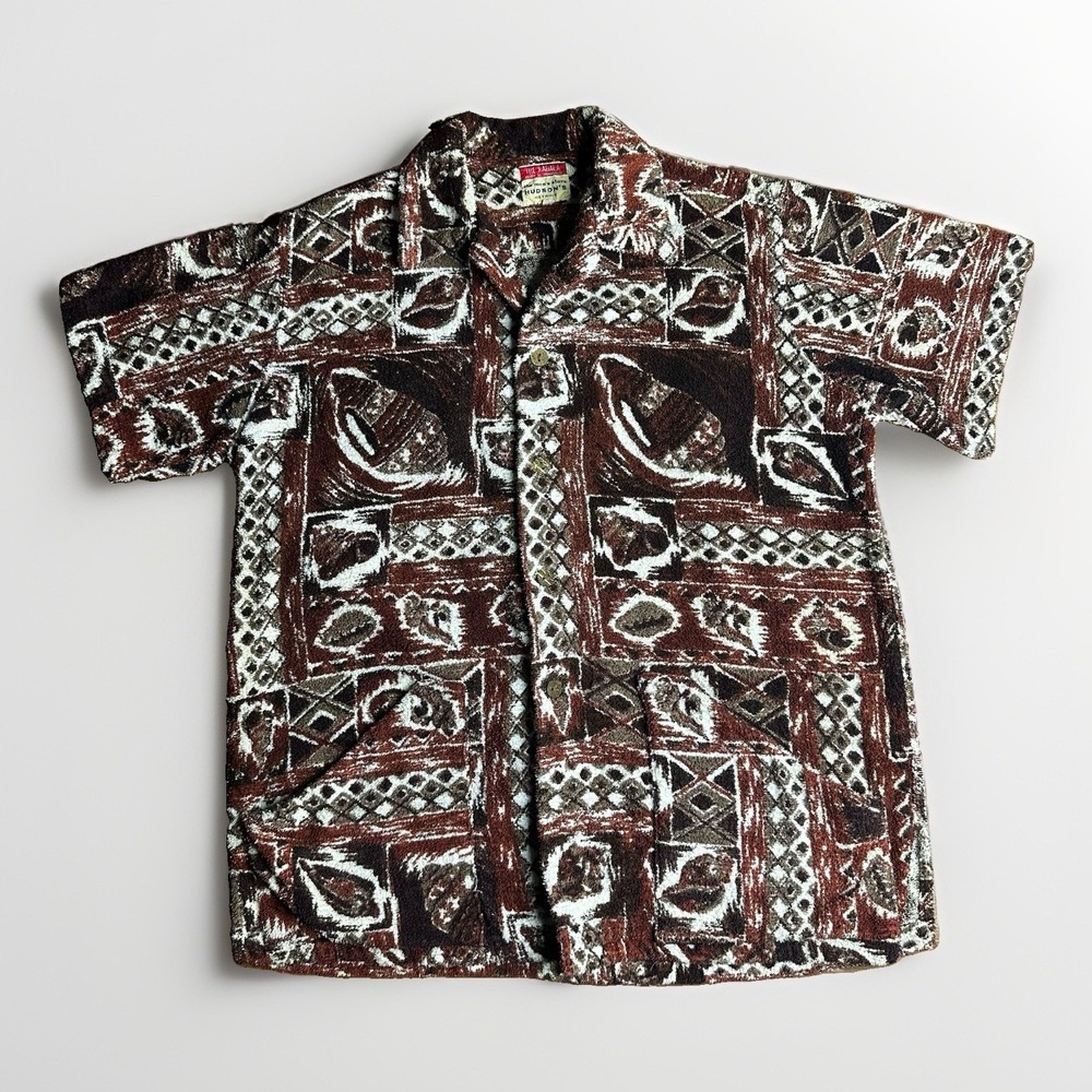 Vintage 50s 60s Kahala Hudson Detroit Hawaiian Terry Towel Cloth Shirt Seashell